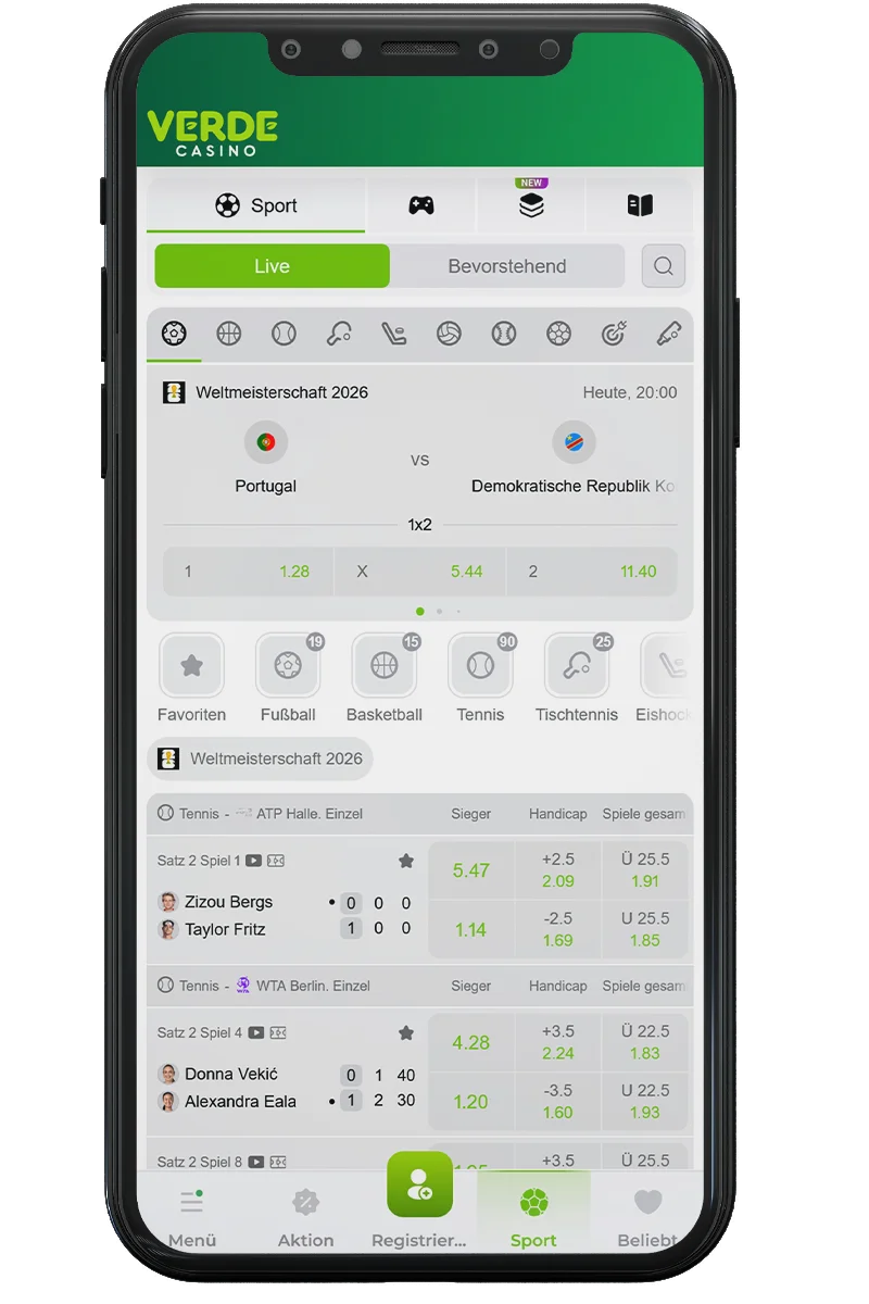 Screenshot eines Online-Casinos auf einem Mobiltelefon
